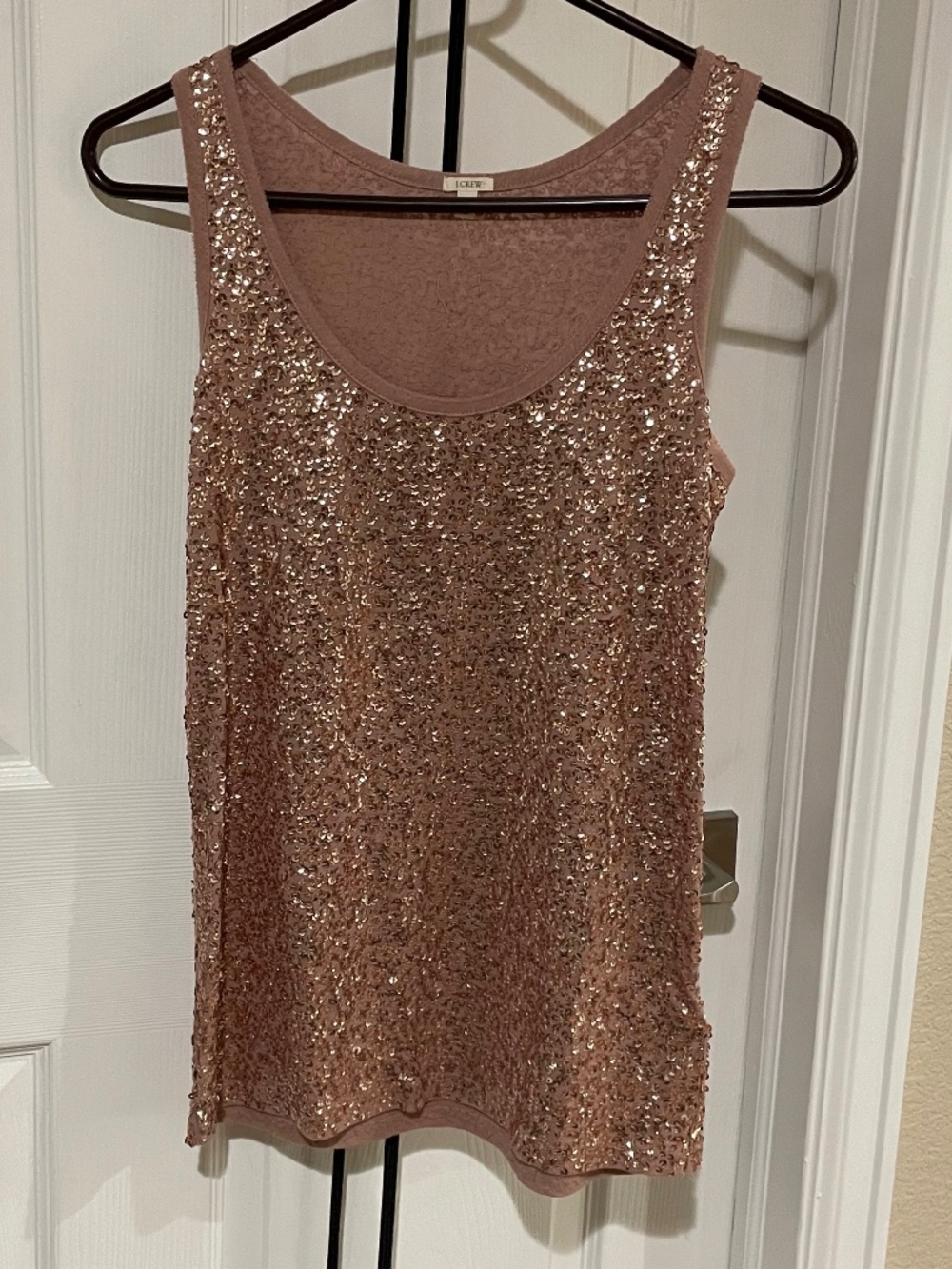 J.Crew Rose Gold-Copper Drapey Sequin Knit Tank Top Style 32360 Cotton Linen XS